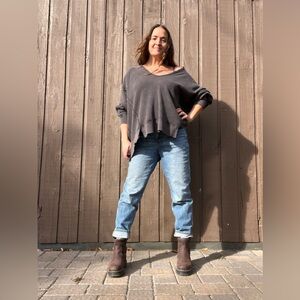 Free People We The Free Thermal Knit Slouchy Top Gray Size M